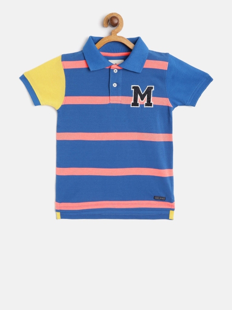 Cherry Crumble Boys Blue & Pink Striped Polo Collar T-shirt
