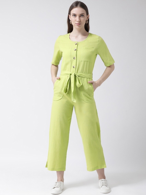 Aayna Women Lime Green Solid Culotte Jumpsuit With Belt