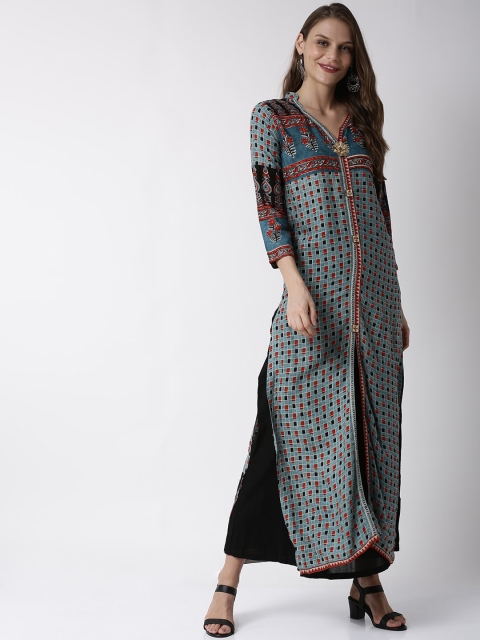 Soch Women Blue & Red Geometric Print Straight Kurta