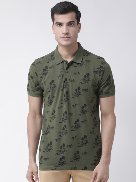 Club York Men Olive Green Printed Polo Collar T-shirt
