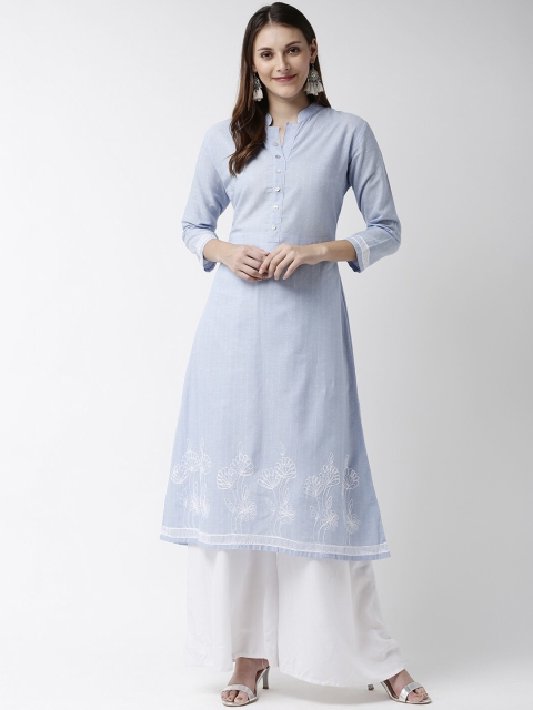Soch Women Pastel Blue & White Embroidered A-Line Kurta