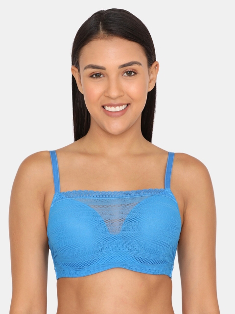 Zivame Blue Lace Underwired Lightly Padded Bandeau Bra ZI101GFASH0BLUE