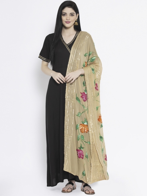 studio rasa Women Black & Beige Solid Kurta with Palazzos & Dupatta