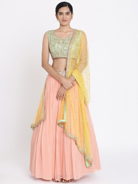 Koskii Peach-Coloured & Green Embellished Ready to Wear Lehenga & Blouse with Dupatta
Koskii Peach-Coloured & Green Embellished Ready to Wear Lehenga & Blouse with Dupatta