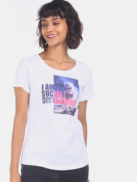 Sugr Women White Printed Round Neck T-shirt
Sugr Women White Printed Round Neck T-shirt