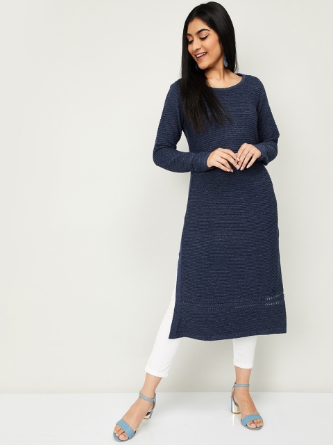 Melange by Lifestyle Navy Blue Self Design Tunic