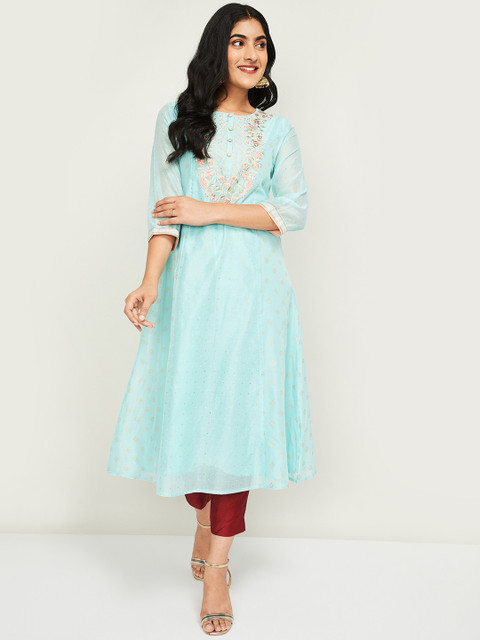 Melange by Lifestyle Women Turquoise Blue & Peach-Coloured Embroidered Anarkali Kurta
Melange by Lifestyle Women Turquoise Blue & Peach-Coloured Embroidered Anarkali Kurta