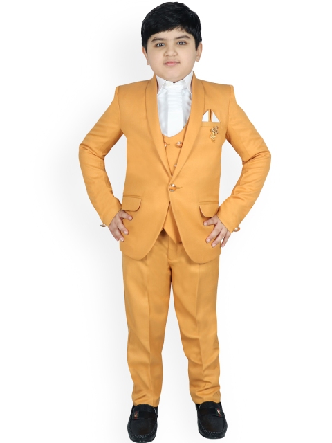 SG YUVRAJ Boys Yellow & White Solid Tuxedo Party Suit