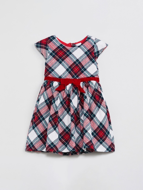 max Girls Red & Off-White Checked Fit and Flare Dress