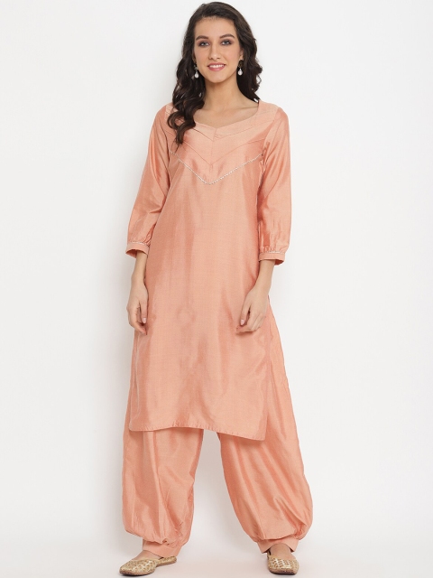 Abhishti Women Peach-Coloured Solid Kurta with Salwar