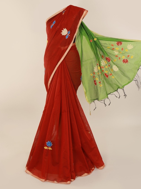 Pothys Maroon Embroidered Cotton Blend Saree