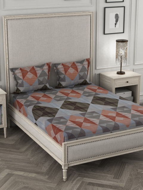 STELLAR HOME Grey & Brown 90 GSM Double Queen Bedsheet With 2 Pillow Covers