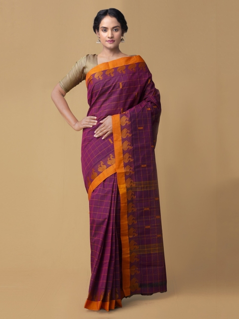 Unnati Silks Pink & Orange Pure Cotton Woven Design Pavni Saree