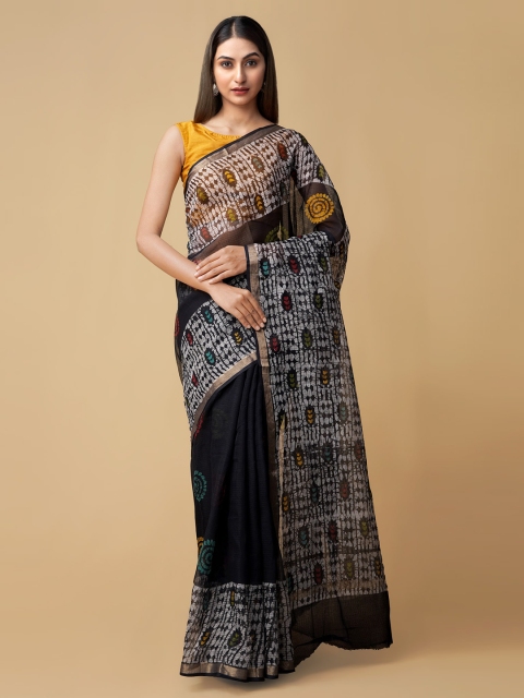 Unnati Silks Black Pure Cotton Printed Kota Saree