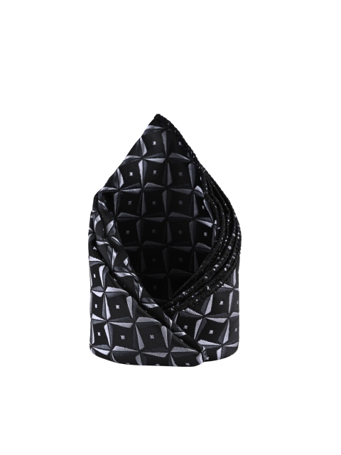 BuckleUp Men Black & White Self-Design Pocket Square