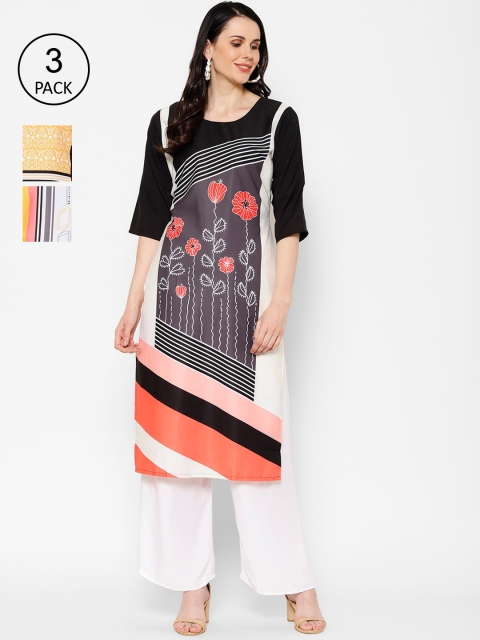 7Threads Women Pack Of 3 Printed Straight Kurta, Multi