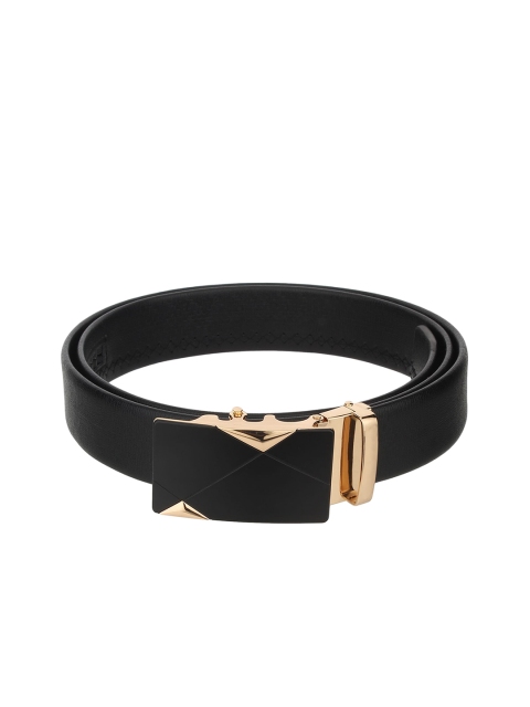 Calvadoss Men Black Textured Autolock Gear Sustainable Buckle Belt