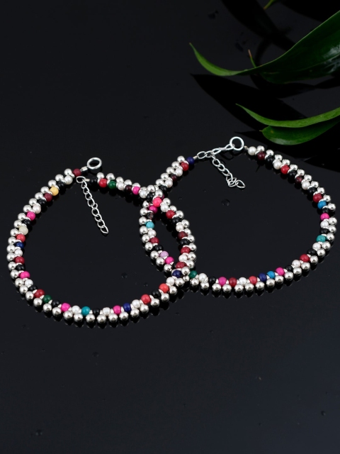 Silvermerc Designs Set of 2 Silver-Plated Red Handcrafted Anklets