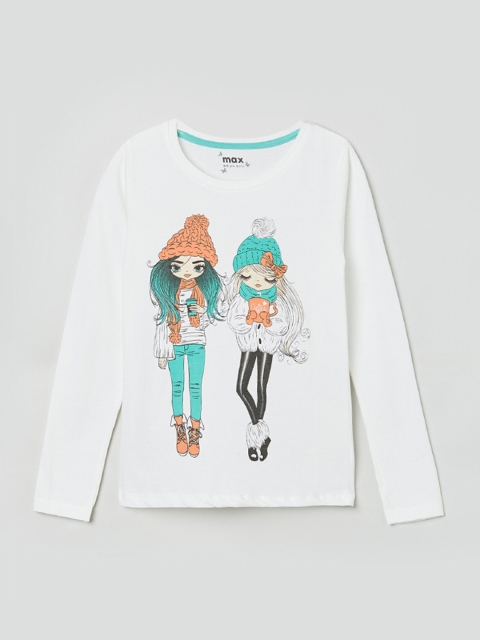 max Girls White Printed Top