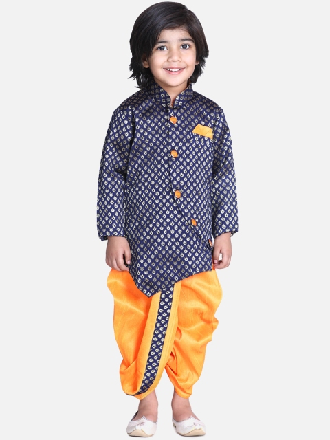 BownBee Boys Blue & Yellow Printed Sherwani Set