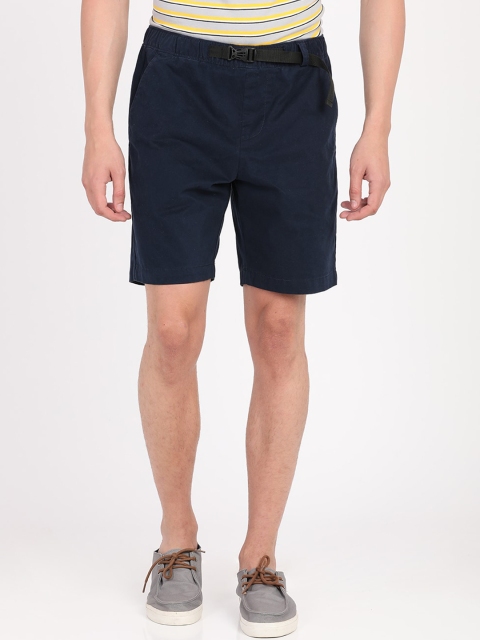 Breakbounce Men Navy Blue Solid Slim Fit Regular Cotton Shorts
