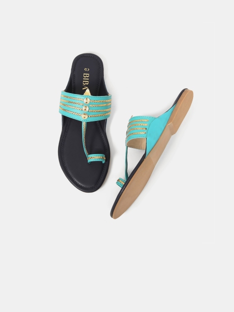 Biba Women Turquoise Blue Colourblocked Open Toe Flats