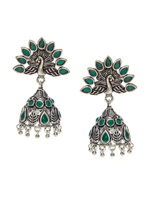 Alankruthi Silver-Plated & Green Contemporary Jhumkas