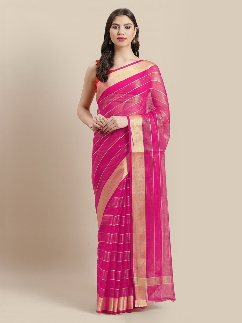 Chhabra 555 Magenta & Gold-Toned Art Silk Striped Chanderi Saree