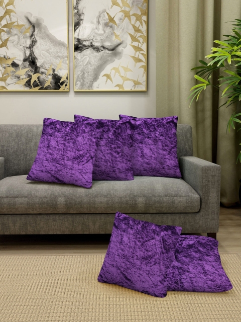 Cortina Set Of 5 Purple Solid Velvet Square Cushions