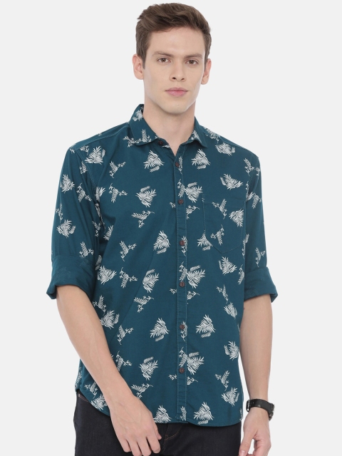 William White Men Blue Slim Fit Printed Casual Shirt