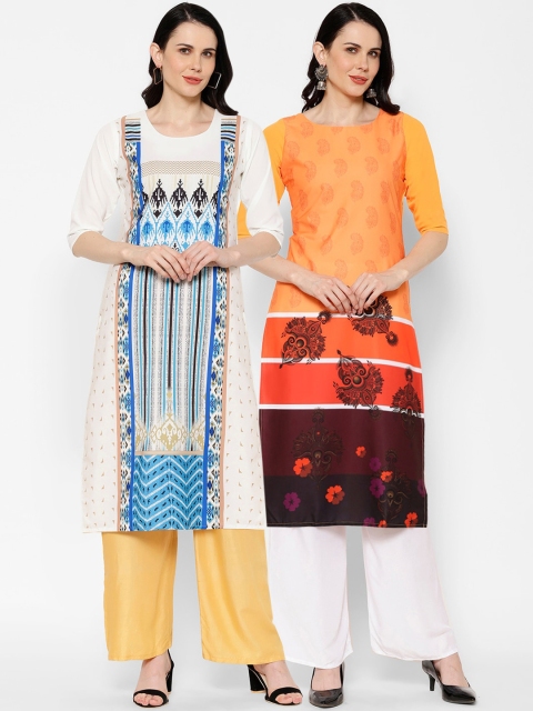 7Threads Women Pack Of 2 Printed Straight Kurta, Multi