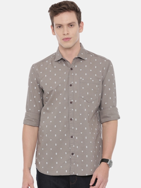 William White Men Grey Slim Fit Printed Casual Shirt