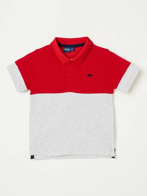 Juniors by Lifestyle Boys Red & Grey Colourblocked Polo Collar T-shirt