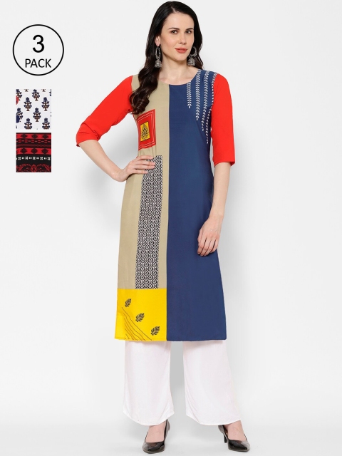 7Threads Women Multicoloured Printed Straight Kurta, Multi