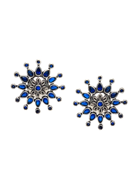 Alankruthi Silver-Plated & Blue Spiked Studs
