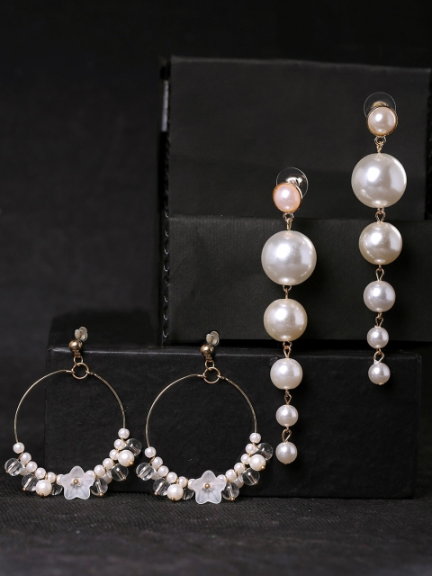 Yellow Chimes White & Gold-Toned Contemporary Drop Earrings