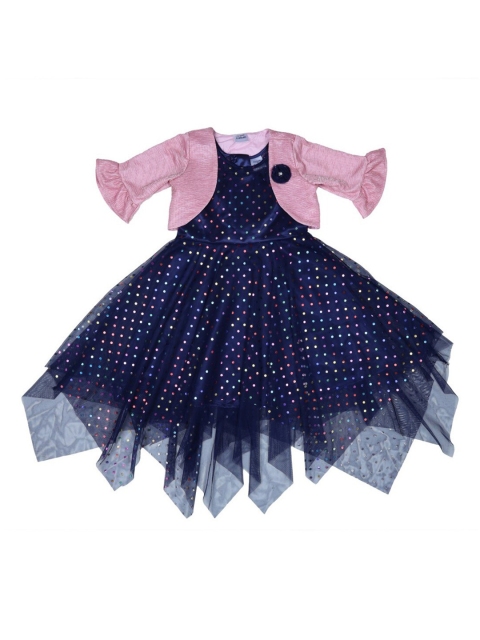 Doodle Girls Navy Blue Embellished Fit and Flare Dress