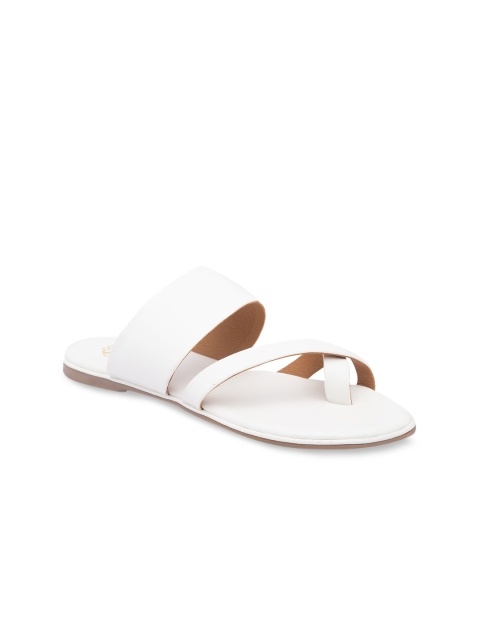 Sole To Soul Women White Solid Open Toe Flats