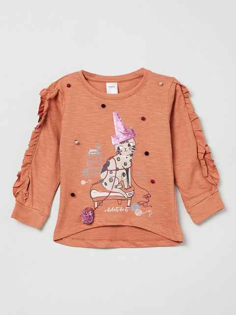 max Girls Brown Printed Top