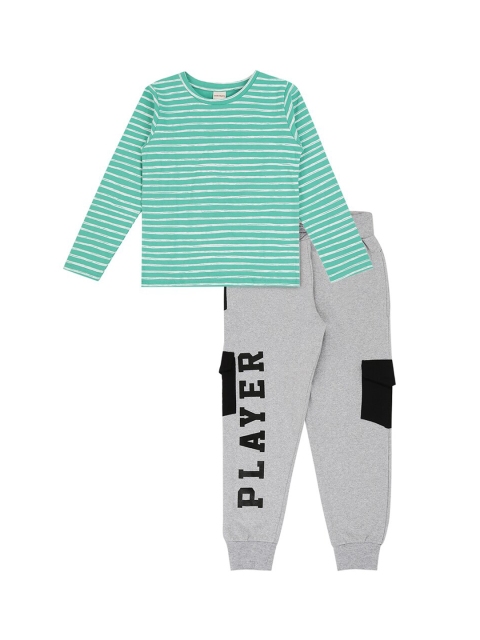 RAINE AND JAINE Boys Green & Grey Striped Clothing Set