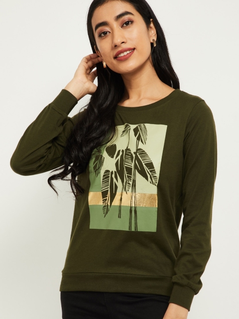 max Women Olive Green Printed Top