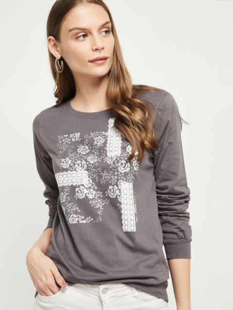 max Women Grey Printed Top