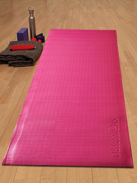 OBSESSIONS Pink & Black Solid Reversible Yoga Mat
