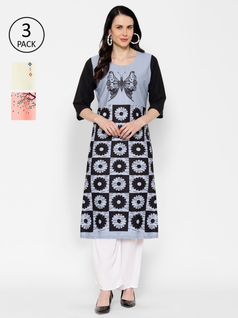7Threads Women Pack Of 3 Printed Straight Kurta, Multi