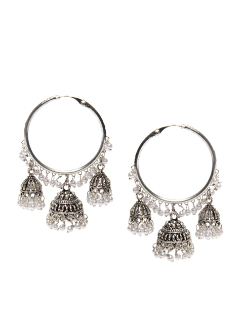 Alankruthi Silver-Plated Oxidised Dome Shaped Hoop Earrings