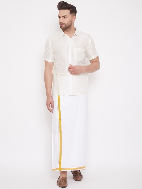VASTRAMAY Men Cream-Coloured & White Solid Relaxed-Fit South Indian Style Shirt & Mundu Set
VASTRAMAY Men Cream-Coloured & White Solid Relaxed-Fit South Indian Style Shirt & Mundu Set