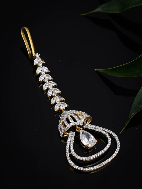 Silvermerc Designs Gold-Plated White American Diamond-Studded Handcrafted Maang Tika
Silvermerc Designs Gold-Plated White American Diamond-Studded Handcrafted Maang Tika