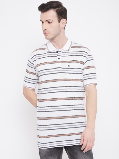 Duke Men White Striped Polo Collar T-shirt