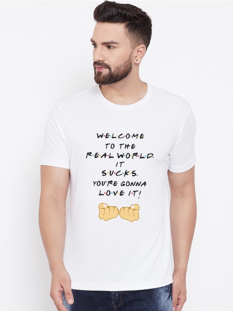 wesquare Men White Printed Round Neck T-shirt