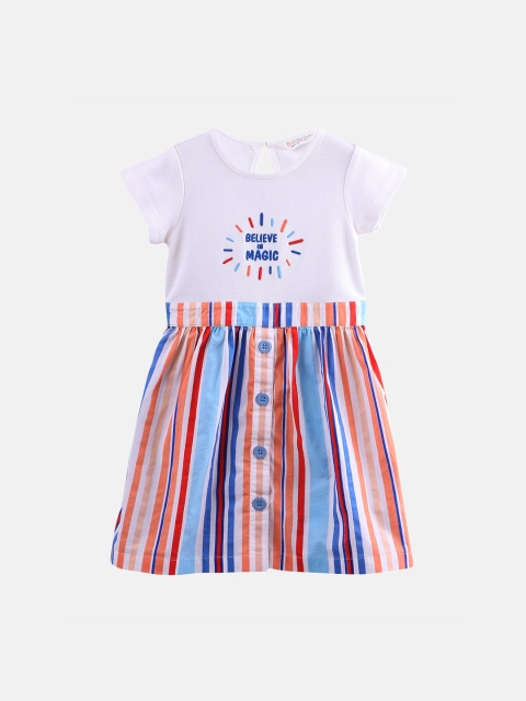 Beebay Girls White Striped A-Line Dress